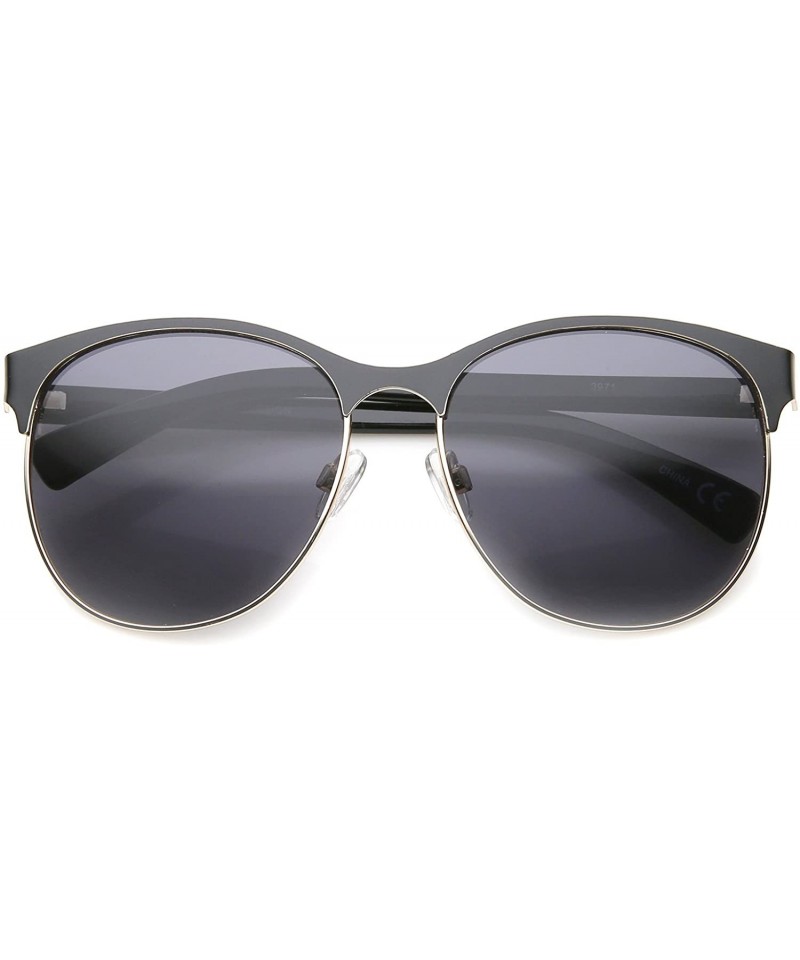 Wayfarer Women's Fashion Two Toned Tinted Lens Half-Frame Round Sunglasses 55mm - Black-gold / Smoke - C412JP6GDNJ $10.68