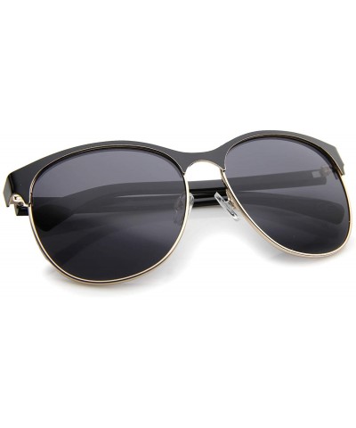 Wayfarer Women's Fashion Two Toned Tinted Lens Half-Frame Round Sunglasses 55mm - Black-gold / Smoke - C412JP6GDNJ $10.68