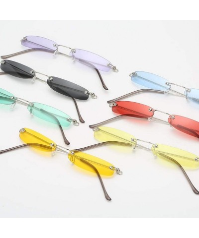 Square Vintage Candy Square Rimless Sunglasses Slender Metal Frame Sunglasses (Purple) - CA19790HNZ6 $8.56