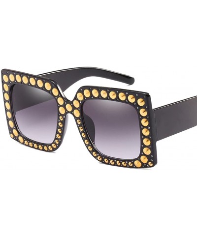 Square Oversize Rhinestone Sunglasses Women Rivet Square Sun Glasses Female Accessories - Black - C618DXCT634 $12.85