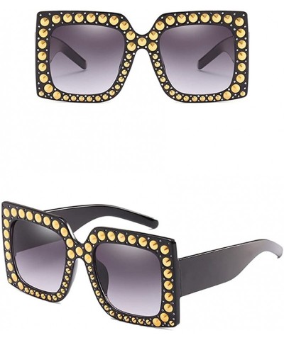 Square Oversize Rhinestone Sunglasses Women Rivet Square Sun Glasses Female Accessories - Black - C618DXCT634 $12.85
