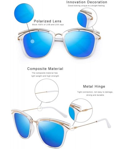 Cat Eye Retro Cat Eye Polarized Sunglasses Oversized for Men and Women Color Mirror Lens Shades PZ9830 - Blue - CY194EH9L28 $...