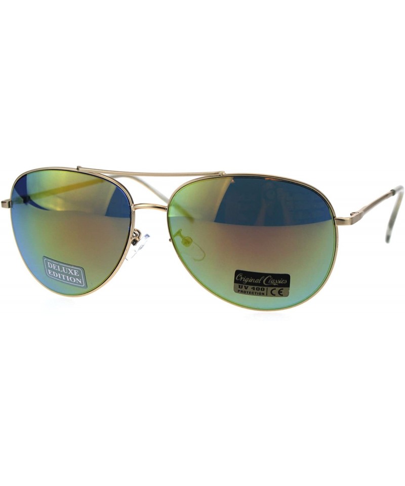 Aviator Mens Classic Reflective Color Mirror Gold Metal Rim Pilots Sunglasses - Yellow Mirror - CQ18EXM7T82 $10.61