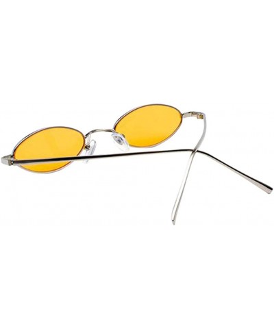 Oval Unisex Vintage Round Metal Punk Polarized UV400 Protection Sunglasses - Yellow - CY18D6GLQTD $9.89