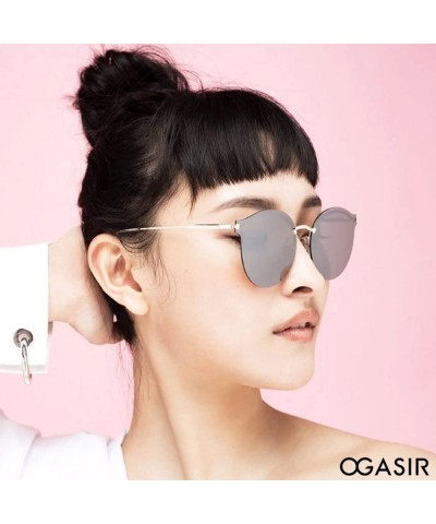 Rimless Women's Polarized Luxury Fashion Sunglasses Rimless Round Oval Mirrored Lenses - Grey - C118CHSSGYS $8.20