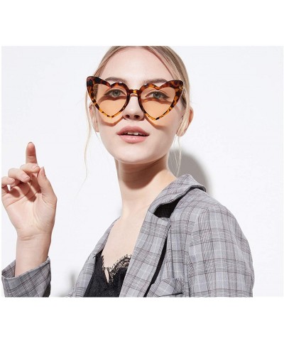 Oversized Vintage Heart Shape Sunglasses for Women - Clout Goggles Retro Love UV400 Eye Glasses Kurt Cobain - Leopard Brown -...