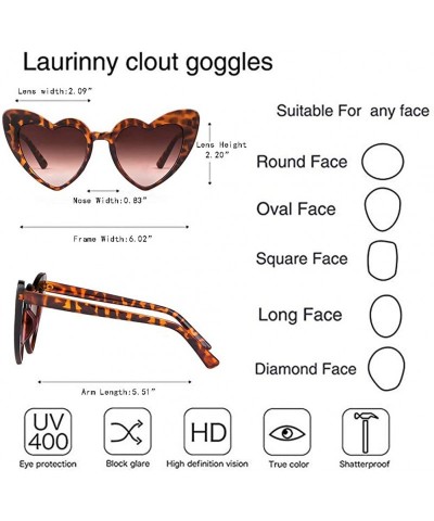 Oversized Vintage Heart Shape Sunglasses for Women - Clout Goggles Retro Love UV400 Eye Glasses Kurt Cobain - Leopard Brown -...