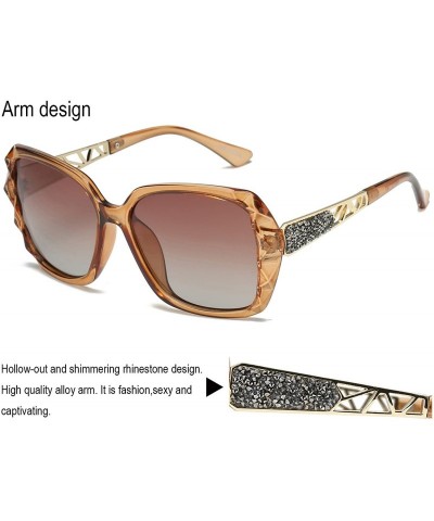 Square Women Sunglasses Fashion Ladies Polarized Shades Square Oversized Sunglasses VC1002 - Coffee Frame/Coffee Lens - C4185...