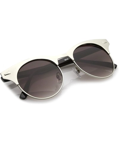 Cat Eye Women's Matte Finish Horn Rimmed Round Flat Lens Cat Eye Sunglasses 49mm - Silver-black / Lavender - C417YUHT63R $12.21