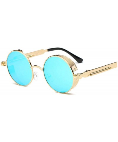 Goggle 2020 Metal Steampunk Sunglasses Men Women Fashion Round Glasses Vintage UV400 Eyewear - Gold Frame Blue - CR198AHTWTA ...