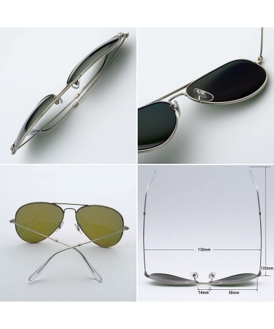 Aviator Corning natural glass lenses metal frame aviator sunglasses for men women - CS184GKG37C $19.19