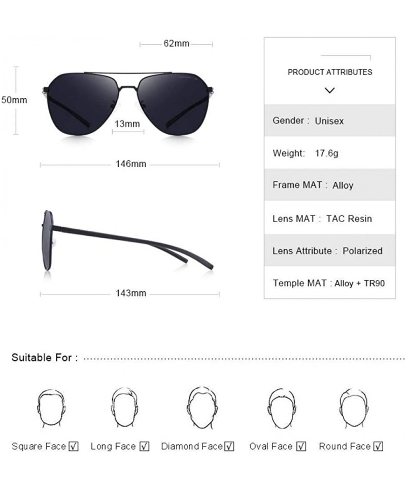 DESIGN Men Classic Pilot Sunglasses Aviation Frame HD Polarized C01 ...