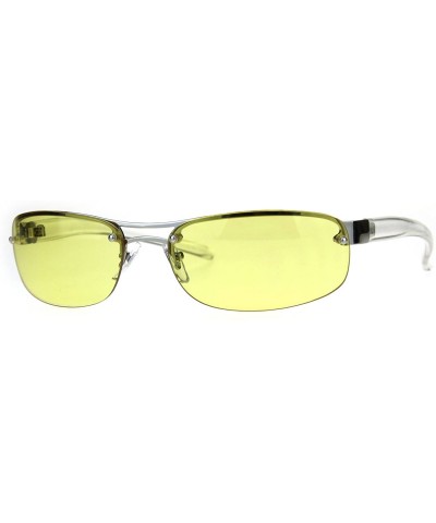 Rimless Mens Rimless Narrow Rectangular Oval Designer Sport Warp Sunglasses - Yellow - C6189LWHY24 $10.74