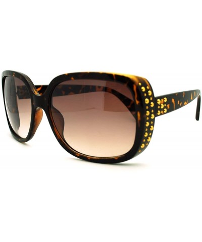 Square Womens Classy Square Sunglasses with Gold Round Studs - Tortoise - CX11FAF9VL5 $11.88