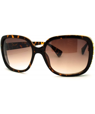 Square Womens Classy Square Sunglasses with Gold Round Studs - Tortoise - CX11FAF9VL5 $11.88
