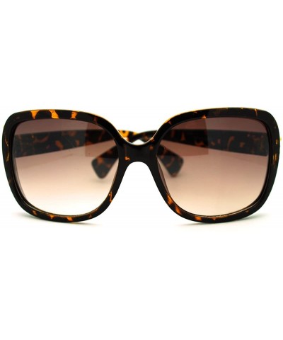 Square Womens Classy Square Sunglasses with Gold Round Studs - Tortoise - CX11FAF9VL5 $11.88