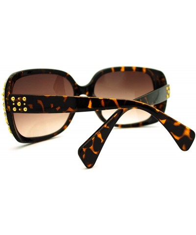 Square Womens Classy Square Sunglasses with Gold Round Studs - Tortoise - CX11FAF9VL5 $11.88