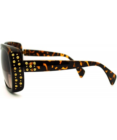 Square Womens Classy Square Sunglasses with Gold Round Studs - Tortoise - CX11FAF9VL5 $11.88