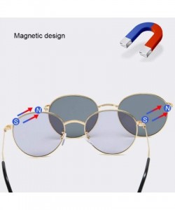 Round Non Prescription Glasses For Women Men Round Metal Frame Magnetic Clip On Sunglasses - C2197KM27ZS $19.60