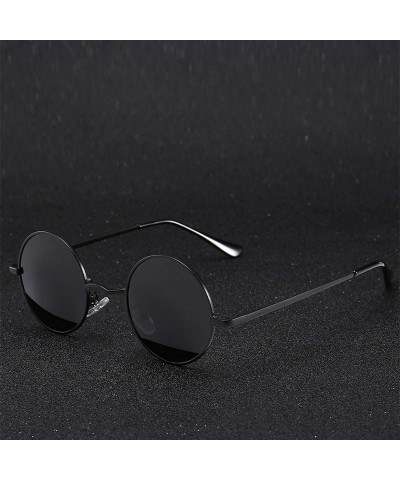 Oversized Retro Classic Vintage Round Polarized Sunglasses Men Sun Glasses Women Metal Frame Black Lens Eyewear Driving - CC1...