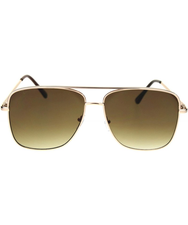 Rectangular Super Oversized Squared Rectangular Pilots Metal Rim Sunglasses - Gold Brown - CX18QY5D278 $9.79