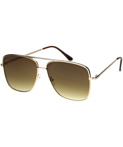 Rectangular Super Oversized Squared Rectangular Pilots Metal Rim Sunglasses - Gold Brown - CX18QY5D278 $9.79