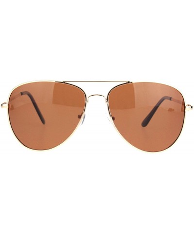 Aviator Polarized Lens Mens Classic Pilots Metal Rim Officer Style Sunglasses - Gold Brown - CR18L92I7NC $9.14