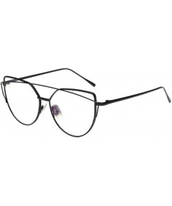 Oversized Women Fashion Twin-Beams Metal Frame Mirror Sunglasses Cat Eye Glasses - Black 2 - CI189QGKEQR $8.52