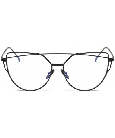 Oversized Women Fashion Twin-Beams Metal Frame Mirror Sunglasses Cat Eye Glasses - Black 2 - CI189QGKEQR $8.52