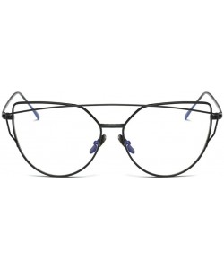 Oversized Women Fashion Twin-Beams Metal Frame Mirror Sunglasses Cat Eye Glasses - Black 2 - CI189QGKEQR $8.52