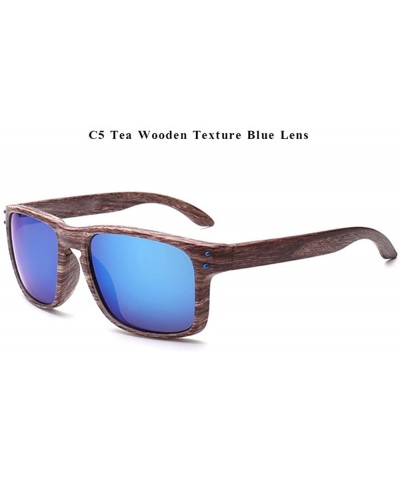 Rectangular Genuine Wood look reflective UV400 sunglasses 2019 fashion for men and women - C5 - CG18ETD6WEA $12.81