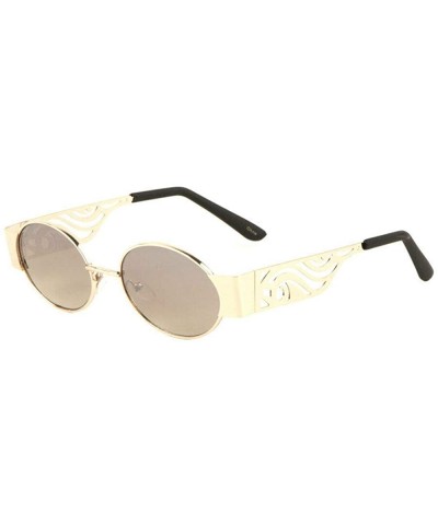 Oval Elegant Slim Oval Round Luxury Classic Metal Lennon Sunglasses - Rose Gold & Black Frame - C218W0AK8C4 $22.74