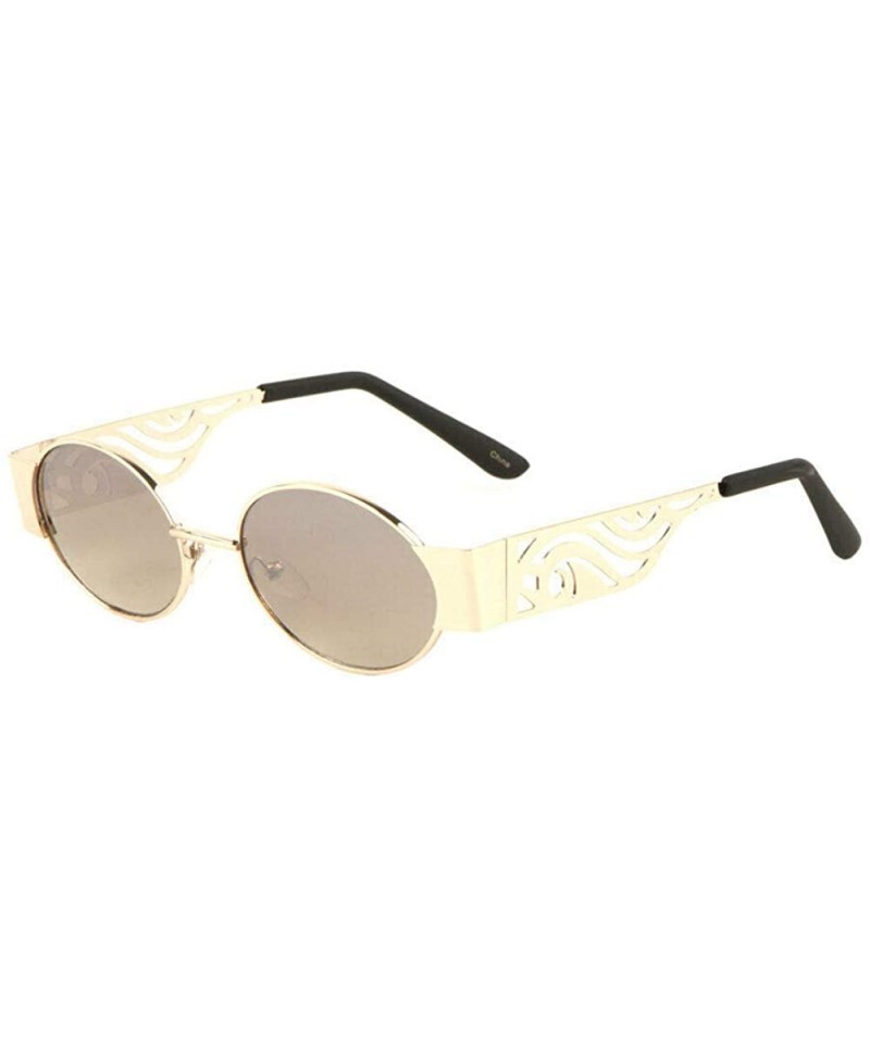 Oval Elegant Slim Oval Round Luxury Classic Metal Lennon Sunglasses - Rose Gold & Black Frame - C218W0AK8C4 $10.80