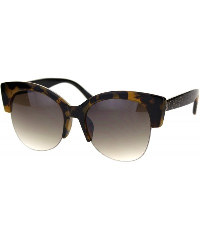 Cat Eye Womens Glitter Arm Half Horn Rim Cat Eye Diva Sunglasses - Tortoise Brown - C718SO5YKKW $11.98
