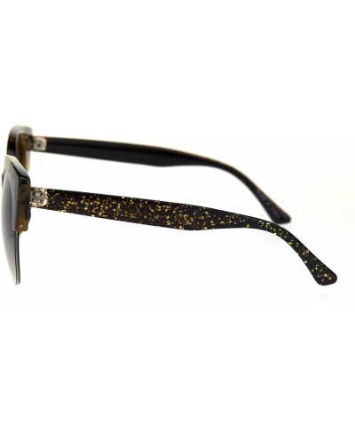 Cat Eye Womens Glitter Arm Half Horn Rim Cat Eye Diva Sunglasses - Tortoise Brown - C718SO5YKKW $23.66