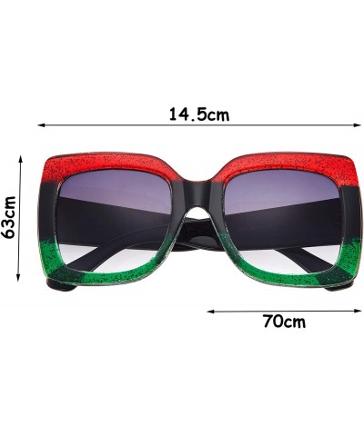 Square 2 Pairs Oversized Square Sunglasses Vintage Flat Top Sunglasses Multi Tinted Frame - CA194XID6HM $9.07