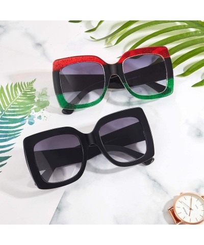 Square 2 Pairs Oversized Square Sunglasses Vintage Flat Top Sunglasses Multi Tinted Frame - CA194XID6HM $9.07