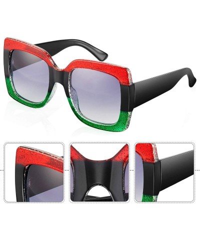 Square 2 Pairs Oversized Square Sunglasses Vintage Flat Top Sunglasses Multi Tinted Frame - CA194XID6HM $9.07