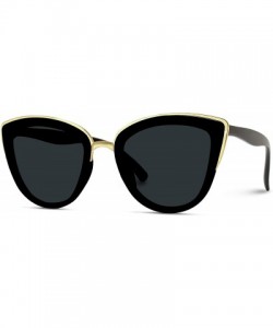 Round Womens Cat Eye Mirrored Reflective Lenses Oversized Cateyes Sunglasses - Black Frame-gold Rimmed / Black Lens - C4120Q2...