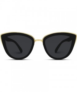 Round Womens Cat Eye Mirrored Reflective Lenses Oversized Cateyes Sunglasses - Black Frame-gold Rimmed / Black Lens - C4120Q2...