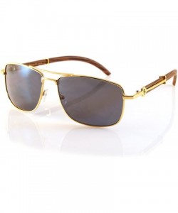 Aviator Unisex Vintage Officer Style Metal & Wood Rectangle Sunglasses A144 - Gold Brown/ Black Sd - C518CG5SGO3 $13.09