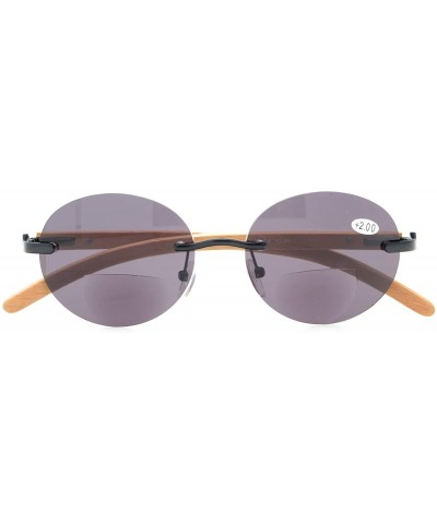 Round Spring Hinges Wood Arms Rimless Round Bifocal Sunglasses - Black - CC180ZSHO4N $15.26