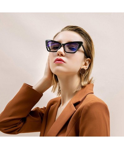 Cat Eye Retro Vintage Narrow Cat Eye Sunglasses for Women Goggles Metal Frame Plate Frame - Black Frame Transparent Lens - CC...