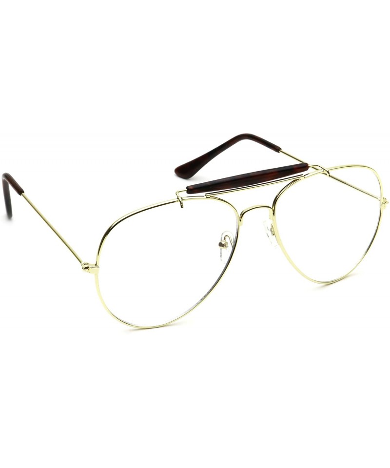 Square Aviator Clear Lens Glasses Eyeglasses Metal Frame - Gold/Brown Bar - CQ12MZLSXNF $13.21