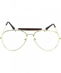 Square Aviator Clear Lens Glasses Eyeglasses Metal Frame - Gold/Brown Bar - CQ12MZLSXNF $13.21