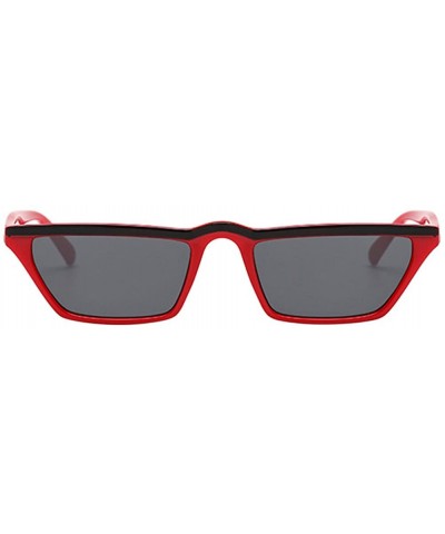 Square Womens Flat Top Half Lunette Retro Small Square Cat Eye Sunglasses - Red Frame & Gray Lens - CL18CX46HU3 $18.44