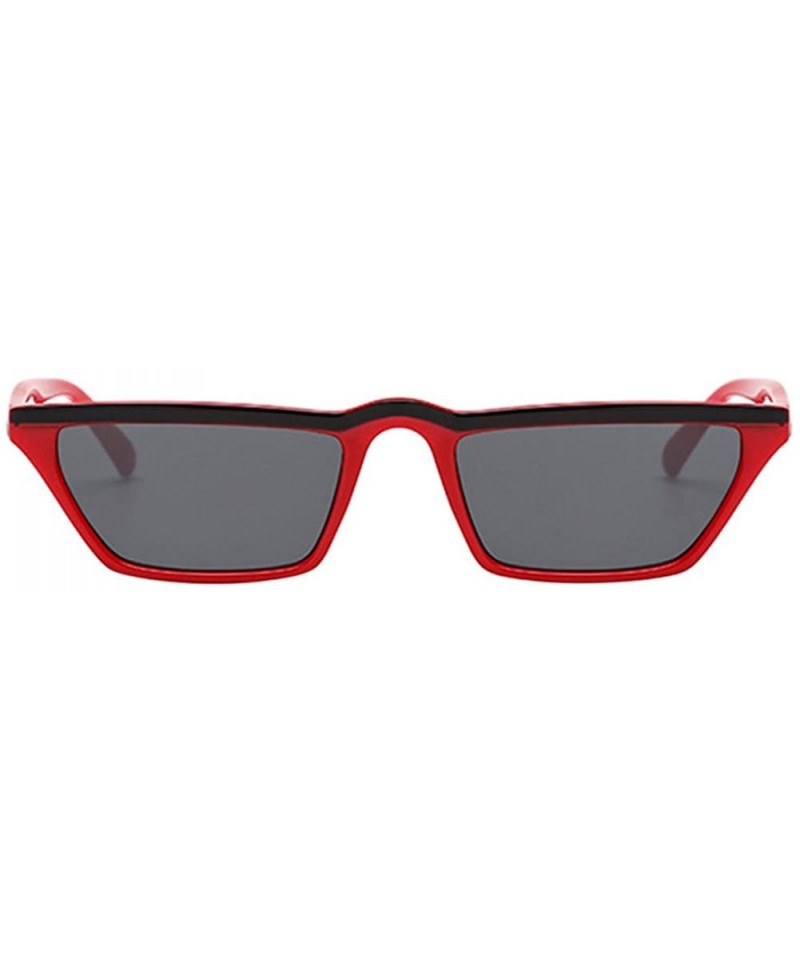 Square Womens Flat Top Half Lunette Retro Small Square Cat Eye Sunglasses - Red Frame & Gray Lens - CL18CX46HU3 $11.80