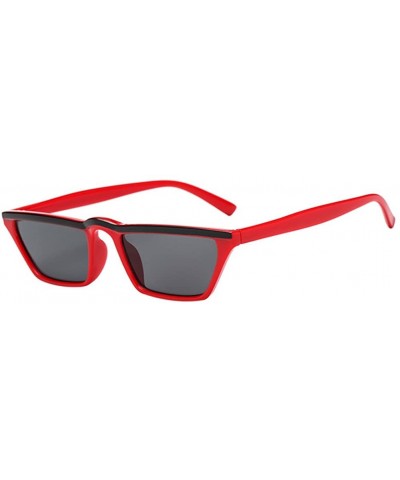 Square Womens Flat Top Half Lunette Retro Small Square Cat Eye Sunglasses - Red Frame & Gray Lens - CL18CX46HU3 $11.80