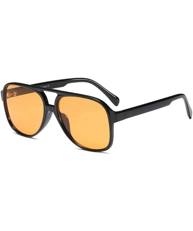 Rectangular Vintage Retro 70s Sunglasses for Women Classic Large Squared Aviator Frame - Tinted Yellow - CE18A3IG289 $17.12