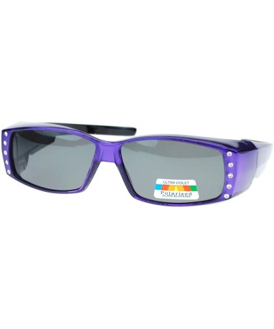 Rectangular Womens Polarized Fit Over Glasses Sunglasses Rhinestones Rectangle - Purple - CW1880NQ0MT $15.83